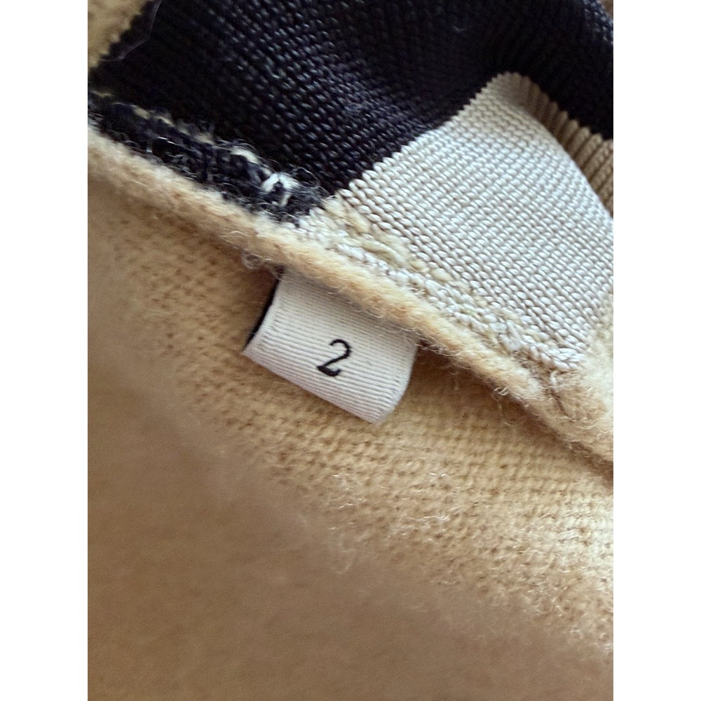 Sandro Paris Womens M US 6 Wool Cashmere V Neck Sweater Beige Contrast Trim - Picture 7 of 8